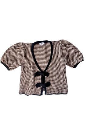 525 America Top 100%Cotton Puff Sleeve Tie Front Top Size S